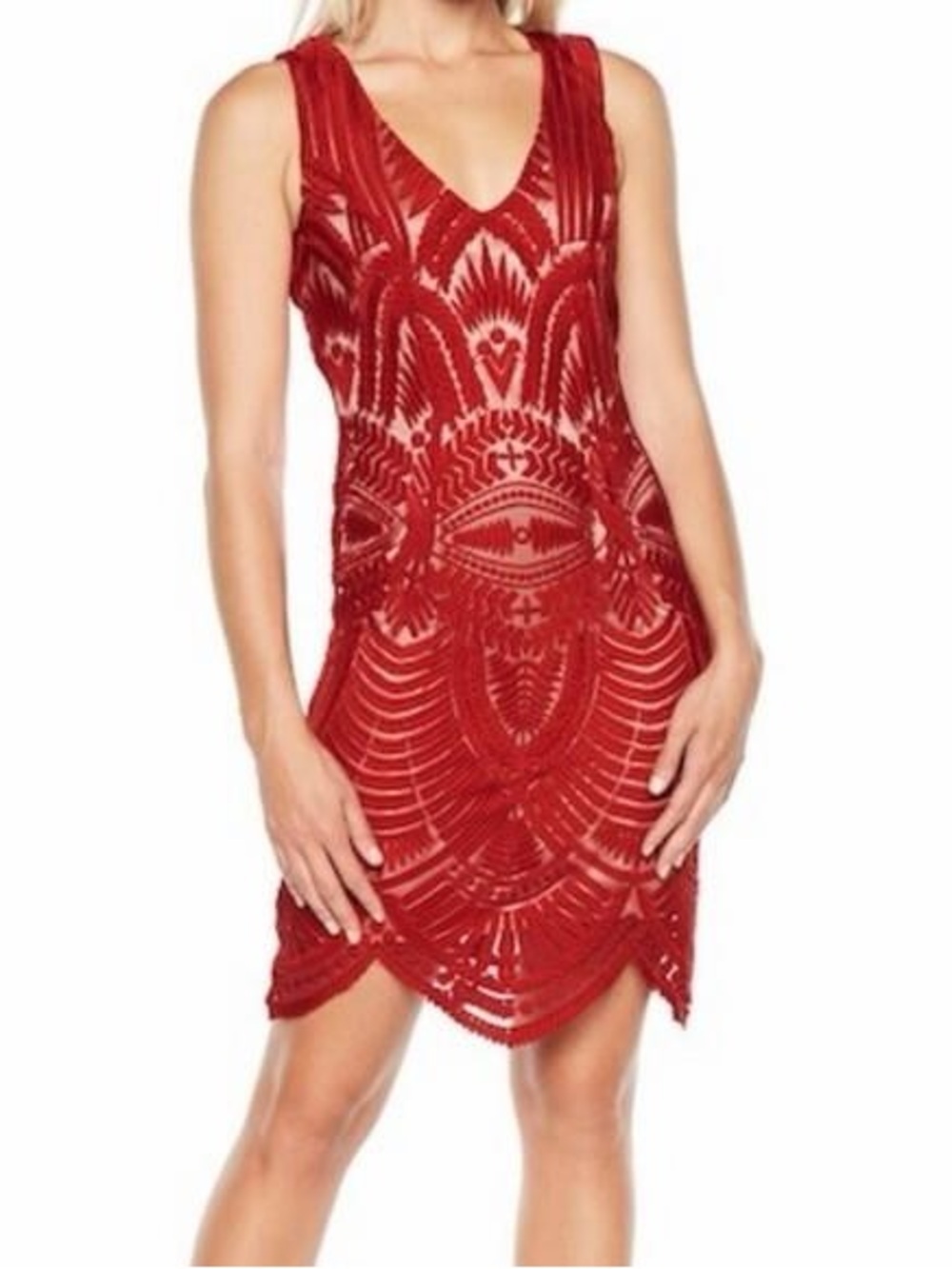 Bardot Red Embroidered Mesh Cocktail Dress Size 6 NWOT